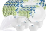 cello Pack of 47 Opalware Dazzle Series Blue Primrose Crockery Set