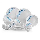 CELLO Blue Swirl Dazzle Series Opalware Dinner Set of 23 Pieces