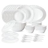 Larah by Borosil Plain White Silk Series Opalware Dinner Set | 47 Pieces