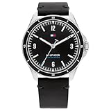 Tommy Hilfiger Analog Black Dial Leather Strap Watch for Men