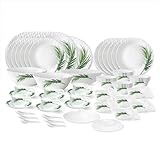 Larah by Borosil Crescent Fluted Series Opalware Dinner Set | 66 Pieces