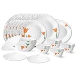 Larah by Borosil Firefly Fluted Series Opalware Dinner Set | 31 Pieces