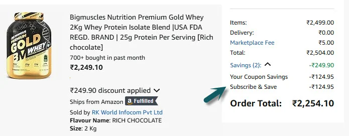 Bigmuscles Nutrition Premium Gold Whey 2kg deal on Amazon India with coupon codes and Subscribe & Save discounts.

