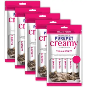 Purepet Creamy Lickable Treat Bonito and Tuna Cat Treat (375 g, Pack of 5)