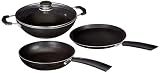 Amazon Brand – Solimo 3 Pcs Non Stick Cookware Set – Aluminium, Black