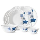 Larah by Borosil Fluted Series Ageria Opalware Dinner Set | 13 Piece
