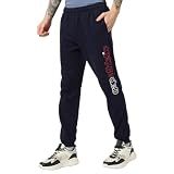 Men Brand Print Joggers with Insert Pockets, Navy, XL