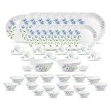 La Opala Classique Opalware Dinner Set, 53 Pcs for Family of 8, Blue Daisy