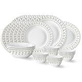 Larah by Borosil Ora Gold Fluted Series Opalware Dinner Set | 27 Pieces